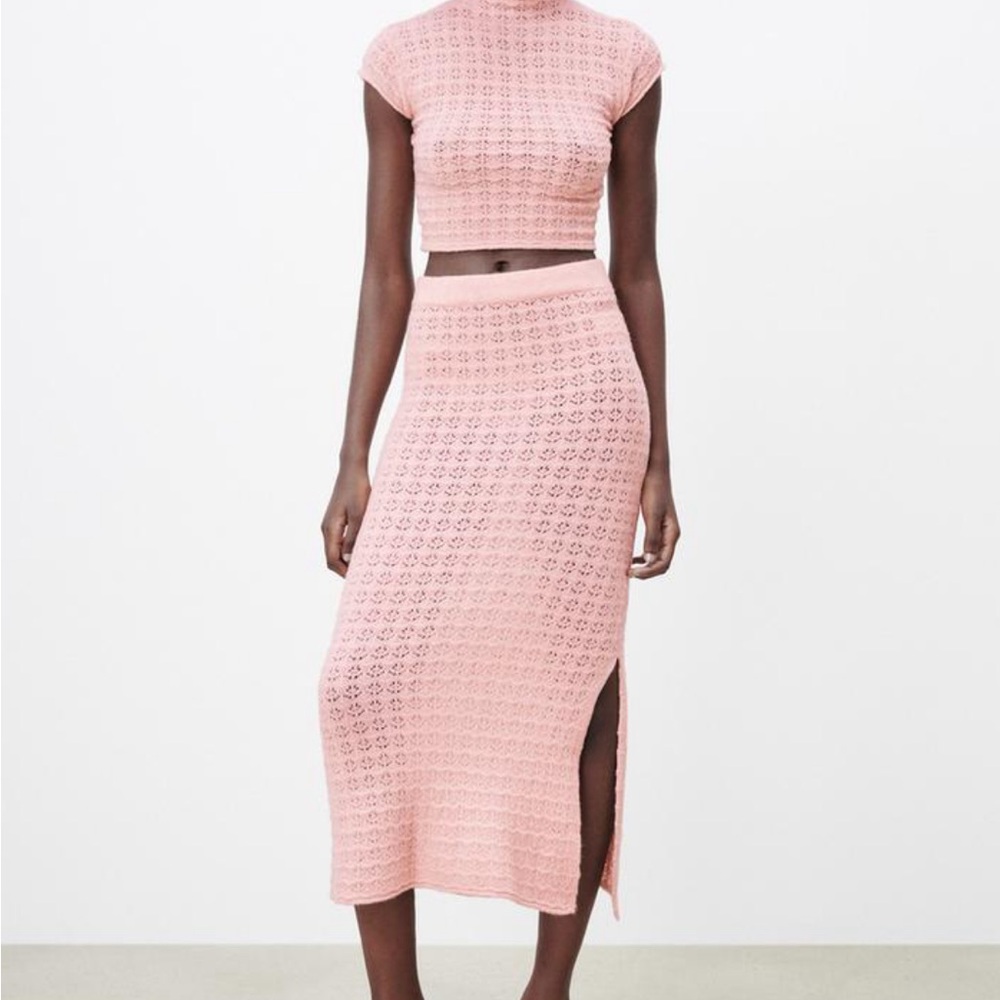 Zara Pointelle Knit Skirt Pink Size M